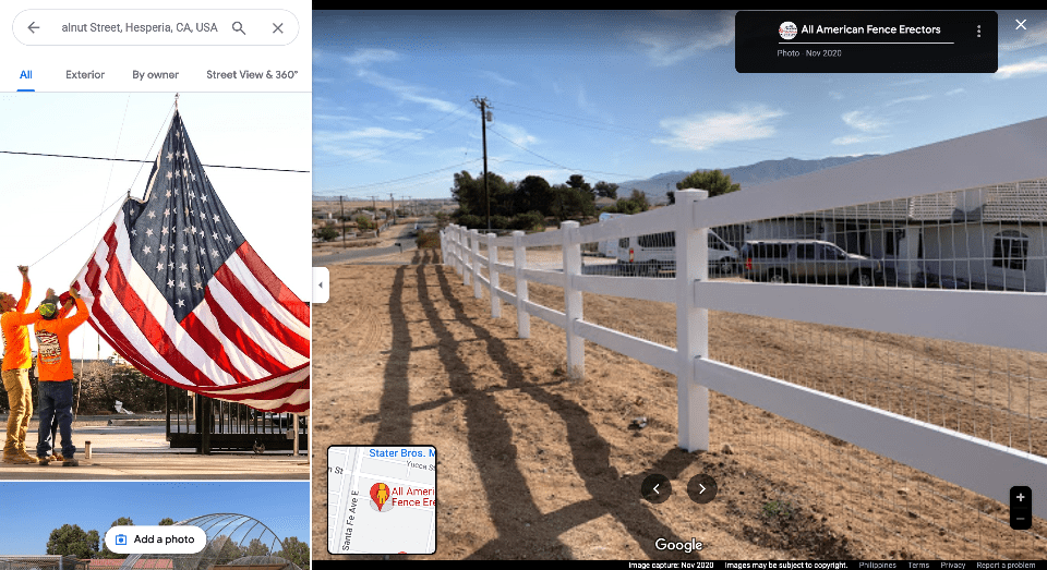 Screenshot of photos shown in All-American Fence Erectors’ Google Business Profile