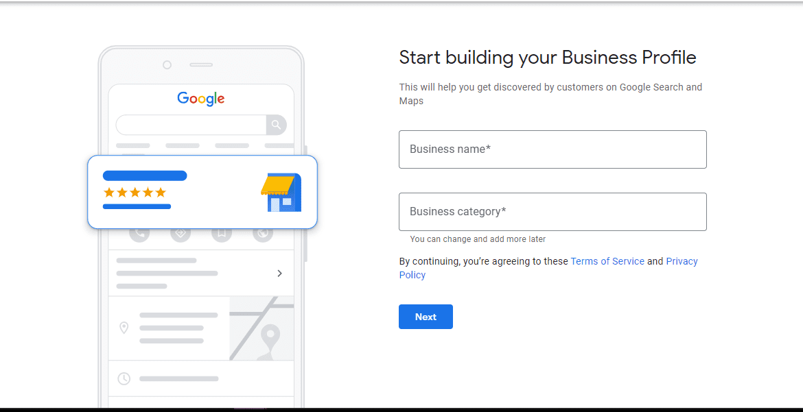 Screenshot of the first page of the Google Business Profile.